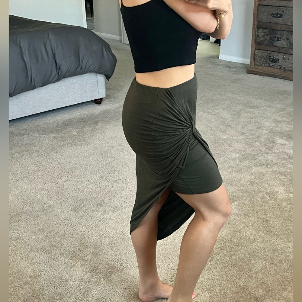 Olive green twist side high low skirt Large charlotte russe